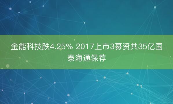 金能科技跌4.25% 2017上市3募资共35亿国泰海通保荐