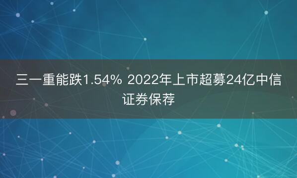 三一重能跌1.54% 2022年上市超募24亿中信证券保荐