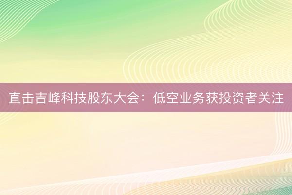 直击吉峰科技股东大会：低空业务获投资者关注