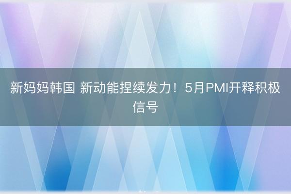 新妈妈韩国 新动能捏续发力！5月PMI开释积极信号