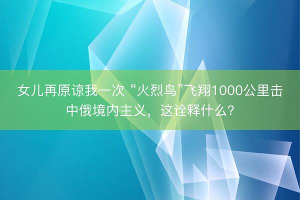 女儿再原谅我一次 “火烈鸟”飞翔1000公里击中俄境内主义，这诠释什么？