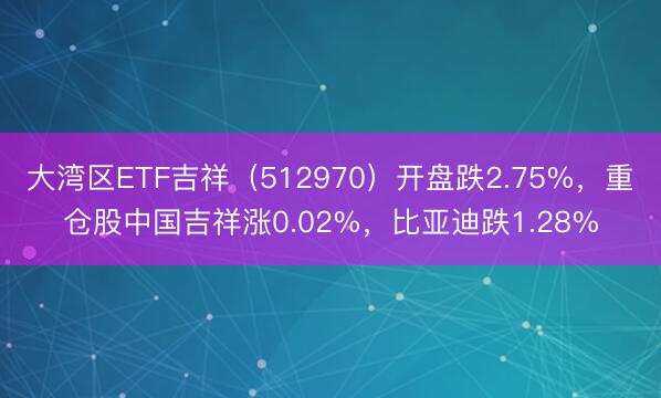大湾区ETF吉祥（512970）开盘跌2.75%，重仓股中国吉祥涨0.02%，比亚迪跌1.28%