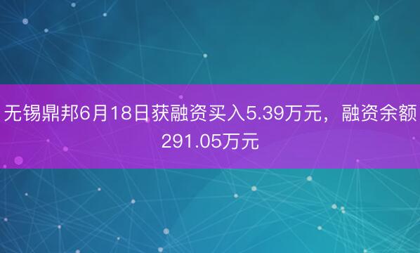 无锡鼎邦6月18日获融资买入5.39万元，融资余额291.05万元