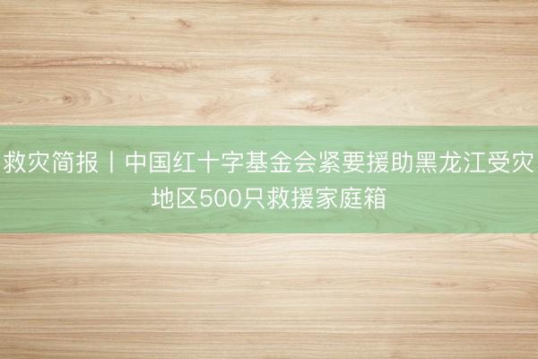 救灾简报丨中国红十字基金会紧要援助黑龙江受灾地区500只救援家庭箱